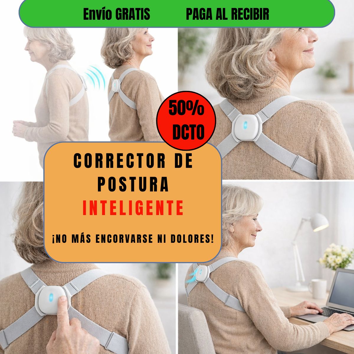CORRECTOR DE POSTURA INTELIGENTE CUANDO TE ENCORVAS - 50%OFF