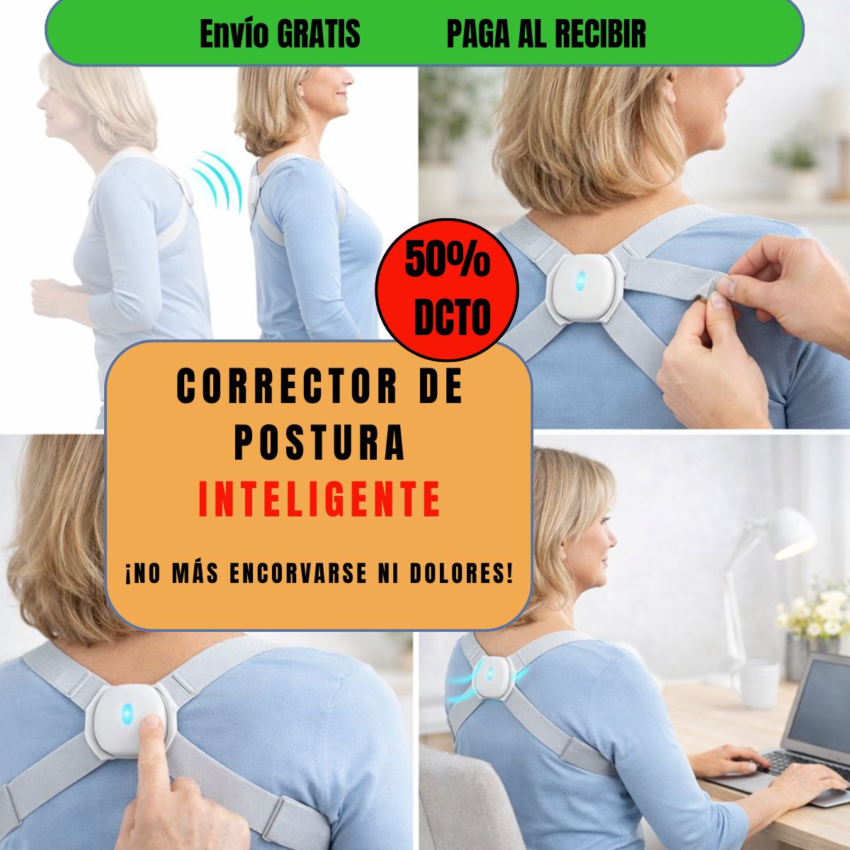 CORRECTOR DE POSTURA INTELIGENTE CUANDO TE ENCORVAS - 50%OFF