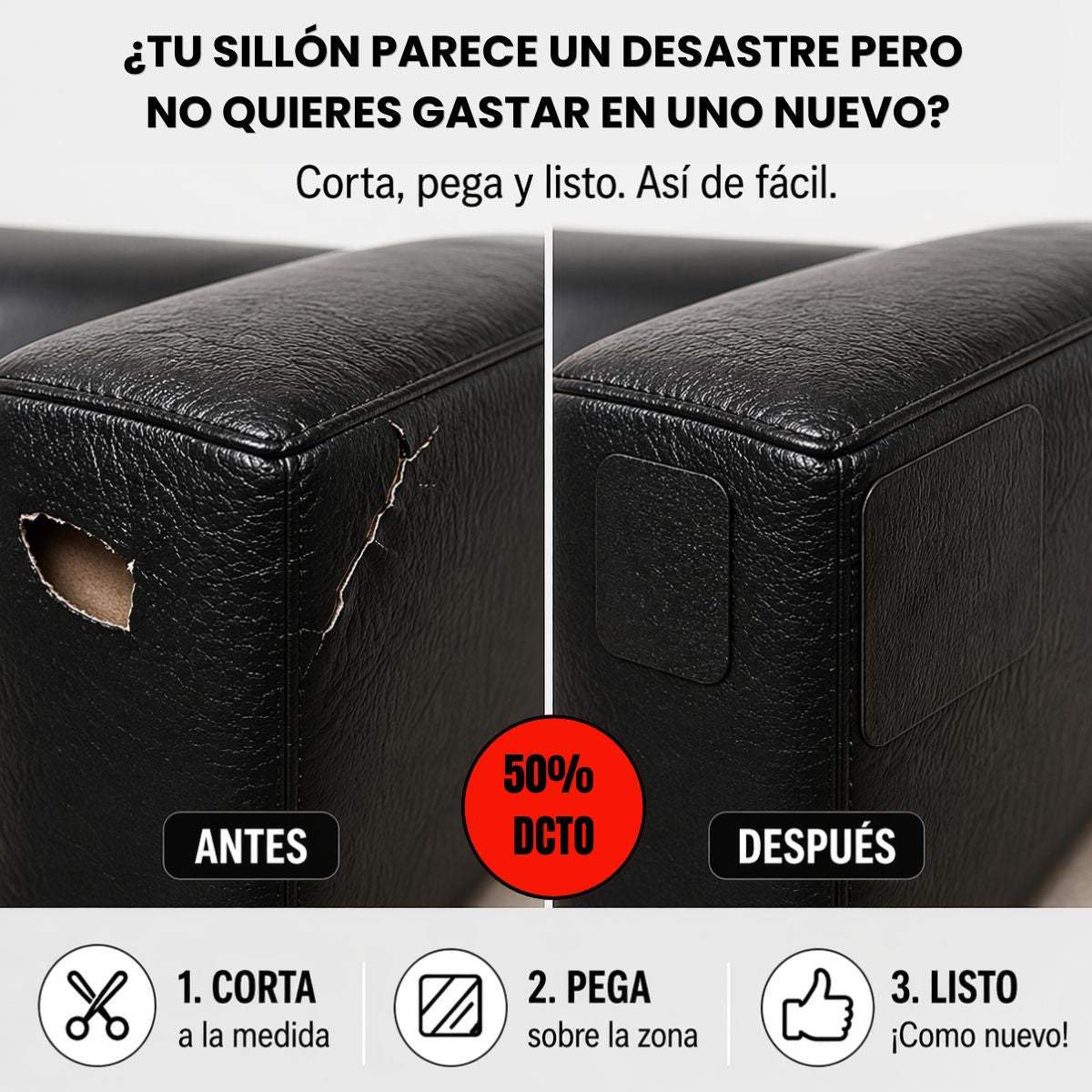 Adhesivo Reparador de Cuero NEGRO 50x150cm - ¡OFERTA!