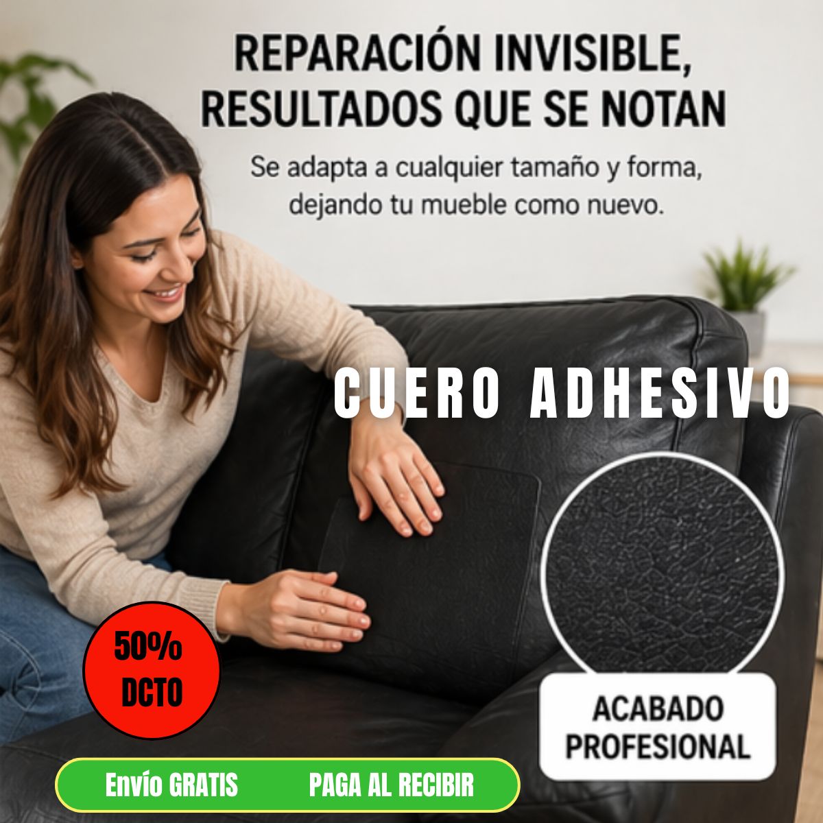 Adhesivo Reparador de Cuero NEGRO 50x150cm - ¡OFERTA!