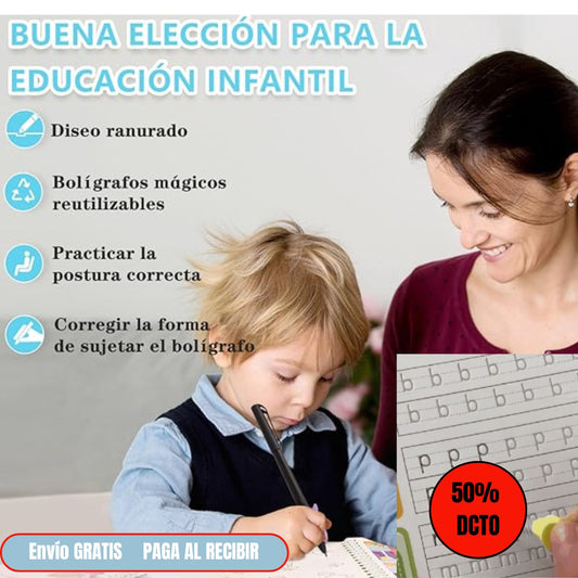 Set Cuadernos de Caligrafía + 1 LÁPIZ recargable + 10 recargas + portalápiz de silicona de regalo - 50% OFF